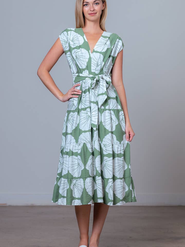 Abito midi con smock sul retro e vita annodata BD20343T. per la vendita all'ingrosso da parte di Taelynn