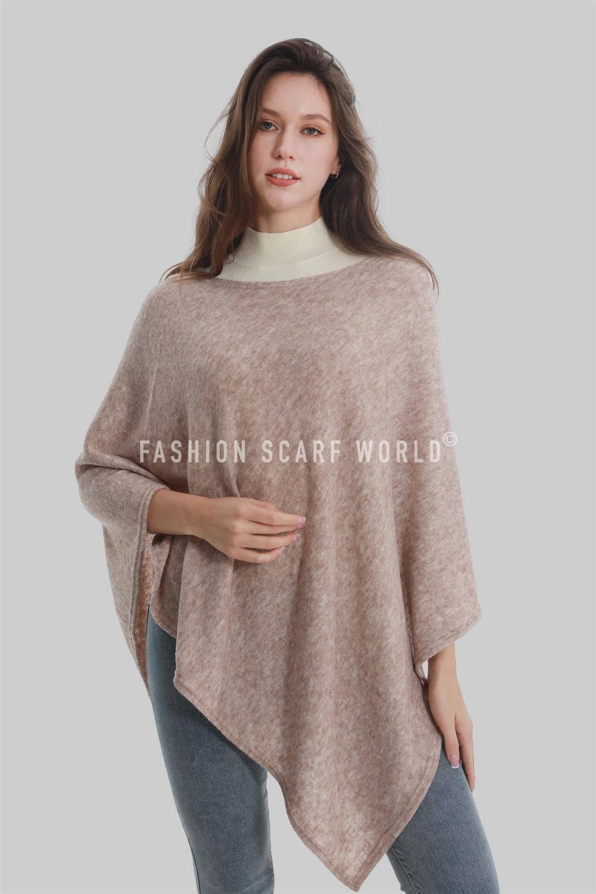 Fashion Scarf World - Wholesale Poncho - Women's - Plain Wool Knit Poncho With Pearl Detailing4