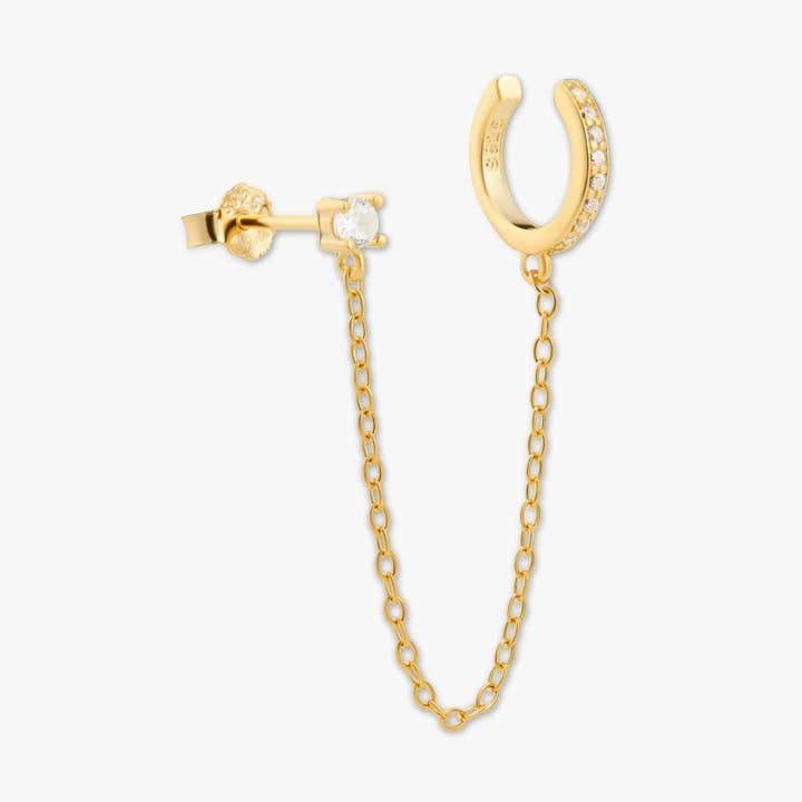 Ear Cuff Crystal Stud Chain Earring in Gold for wholesale by LEA Jewels