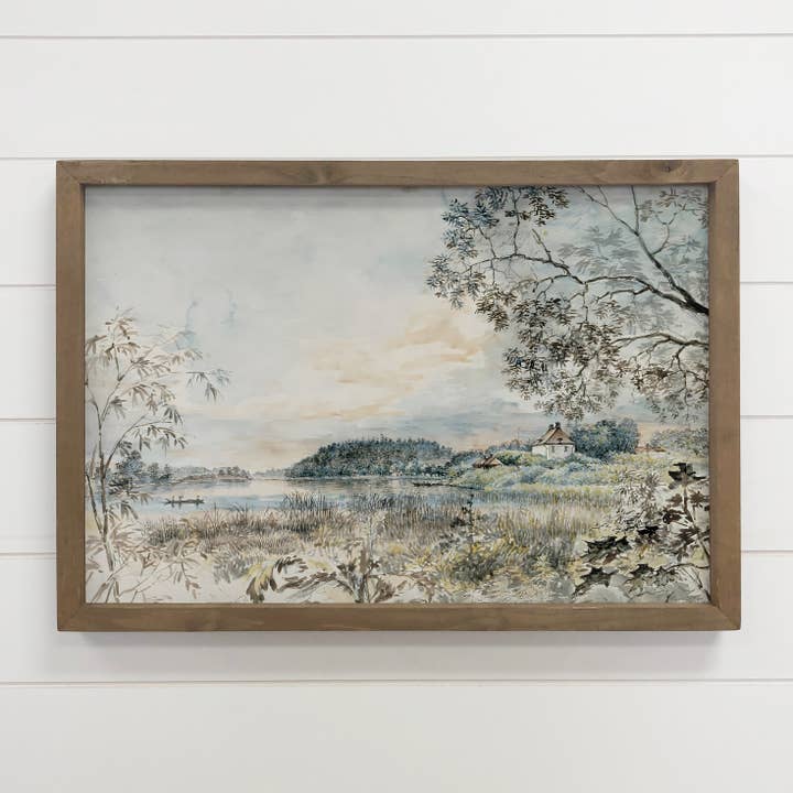 House at the Lake - Framed Nature Art - Lake House Wall Art for wholesale by Hangout Home