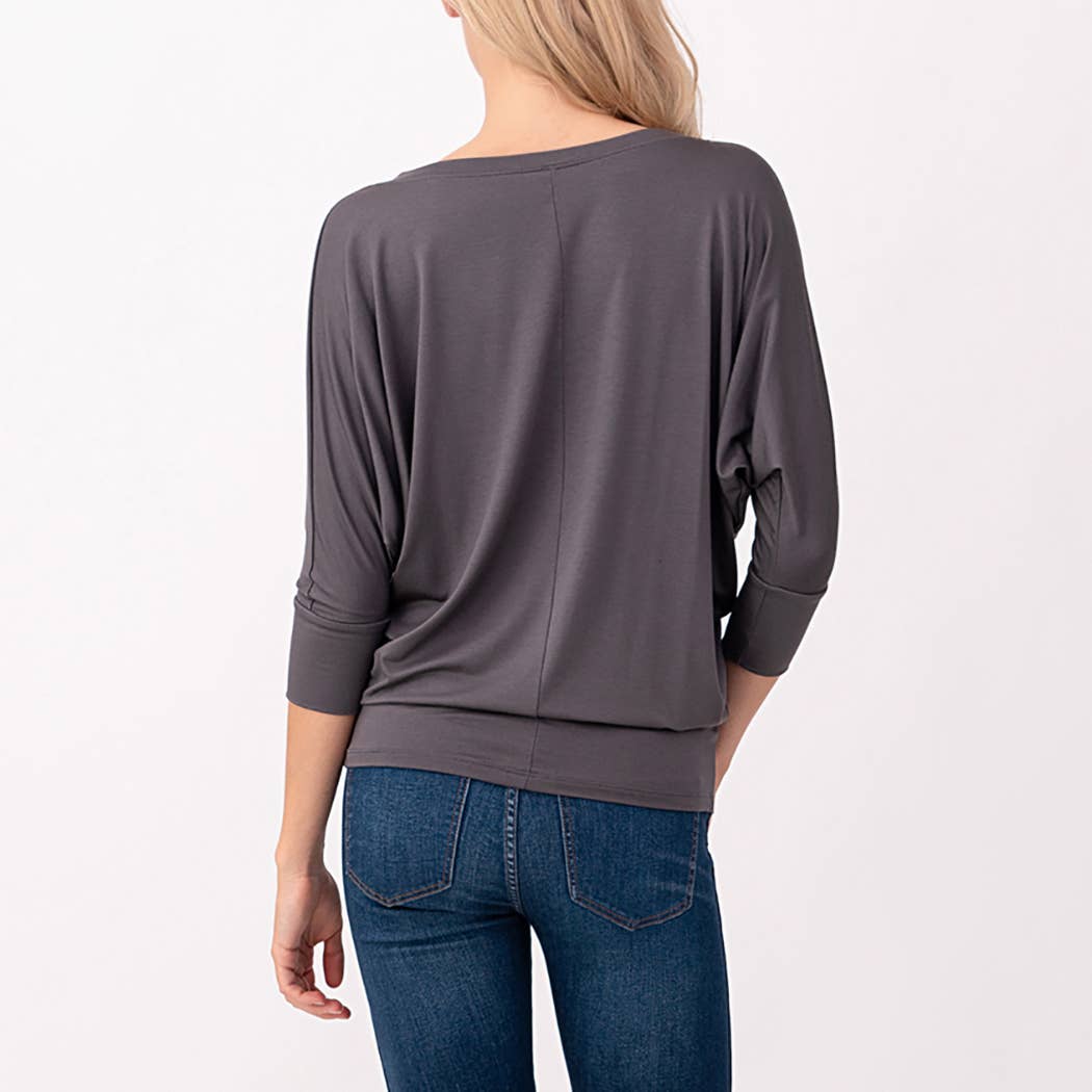 Heimious - Wholesale Knit Top - Women's - 3/4 Dolman Sleeve V-neck Modal Jersey Top, 257319