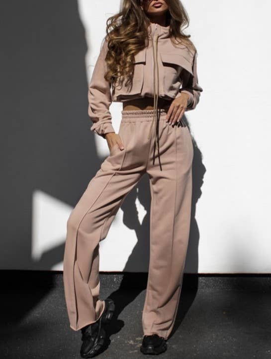 HIDDENBRAND - Wholesale Lounge Set - Women's - Drawstring zip-up sweatshirt & pant 2 piece set outfits8