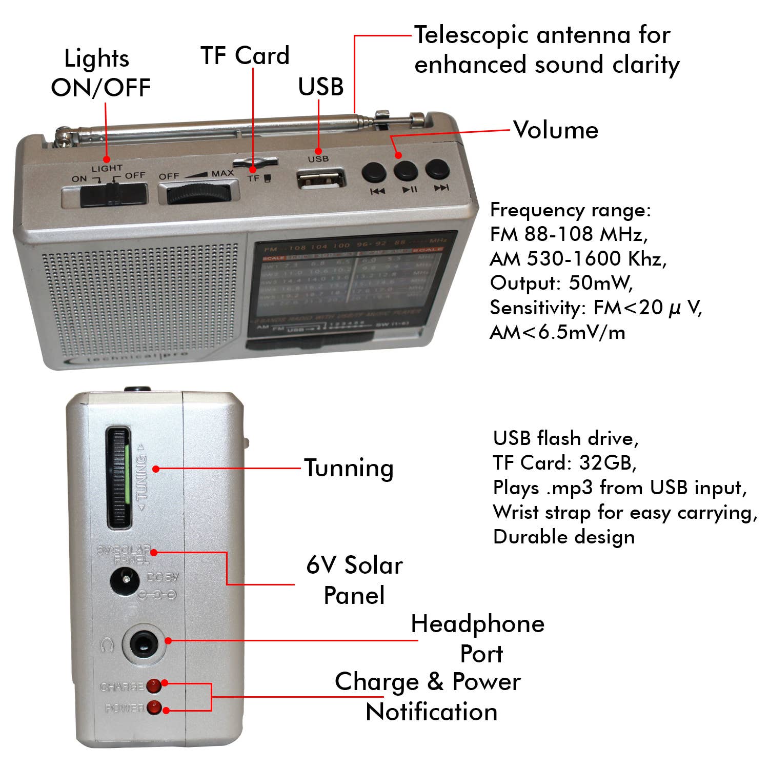 Technical Pro - Wholesale Speakers - Portable Solar Powered and Battery Operated Radio Speaker1