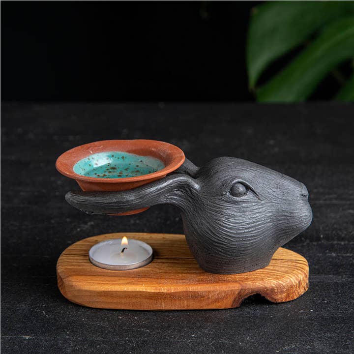 Troy Touch - Venta al por mayor Calentador de cera - Quemador de Aceite con Conejo Blanco, Incensario de Conejo Negro, Calentador de Cera4