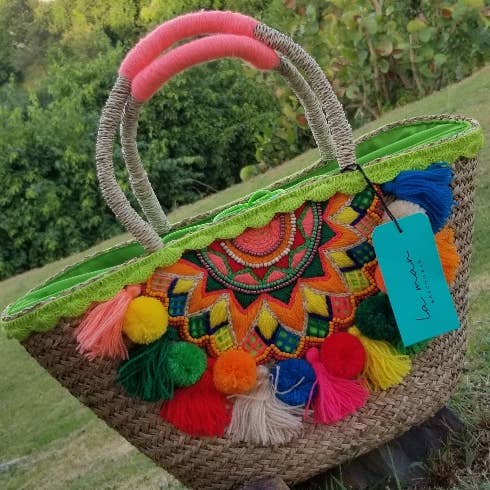 La Mar - Vente Sac de plage - Sac à pompons et pompons (LMH08)1