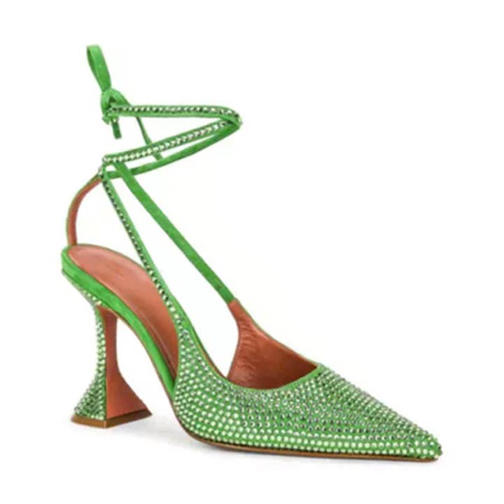 Sandali da donna con cinturino in cristallo, con cinturino in cristallo, punta a punta e tacco triangolare per la vendita all'ingrosso da parte di Rhinestone Belt Store