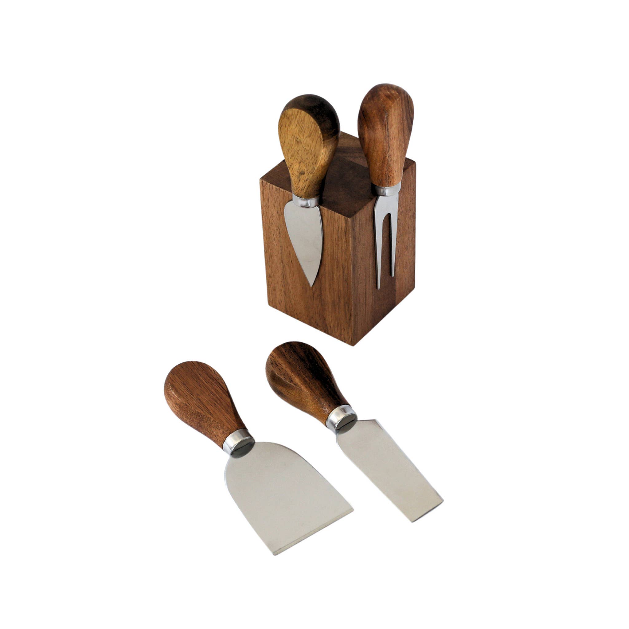 Creative Gifts International Inc. - Wholesale Cheese Spreader - Magnetic Acacia Wood Block with 4 Cheese Knives1