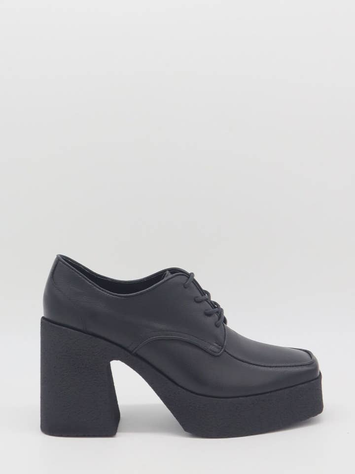 Milan platform lace-ups in black leather women's shoes for wholesale by STIVALI NEW YORK