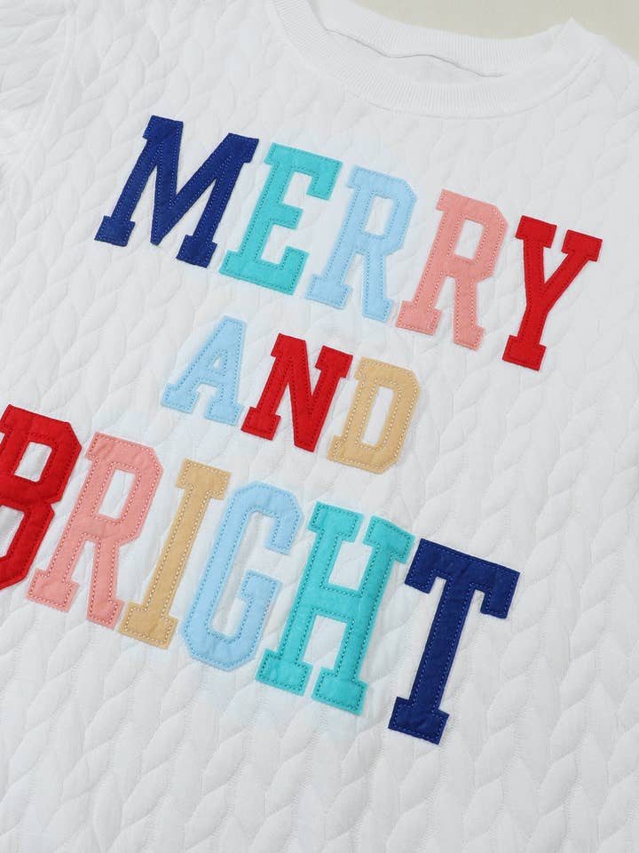 Suhkasana - Wholesale Sweatshirt - Women's - White LUCKY Chenille Embroidered Cable Knit Pullover Sweatshirt71