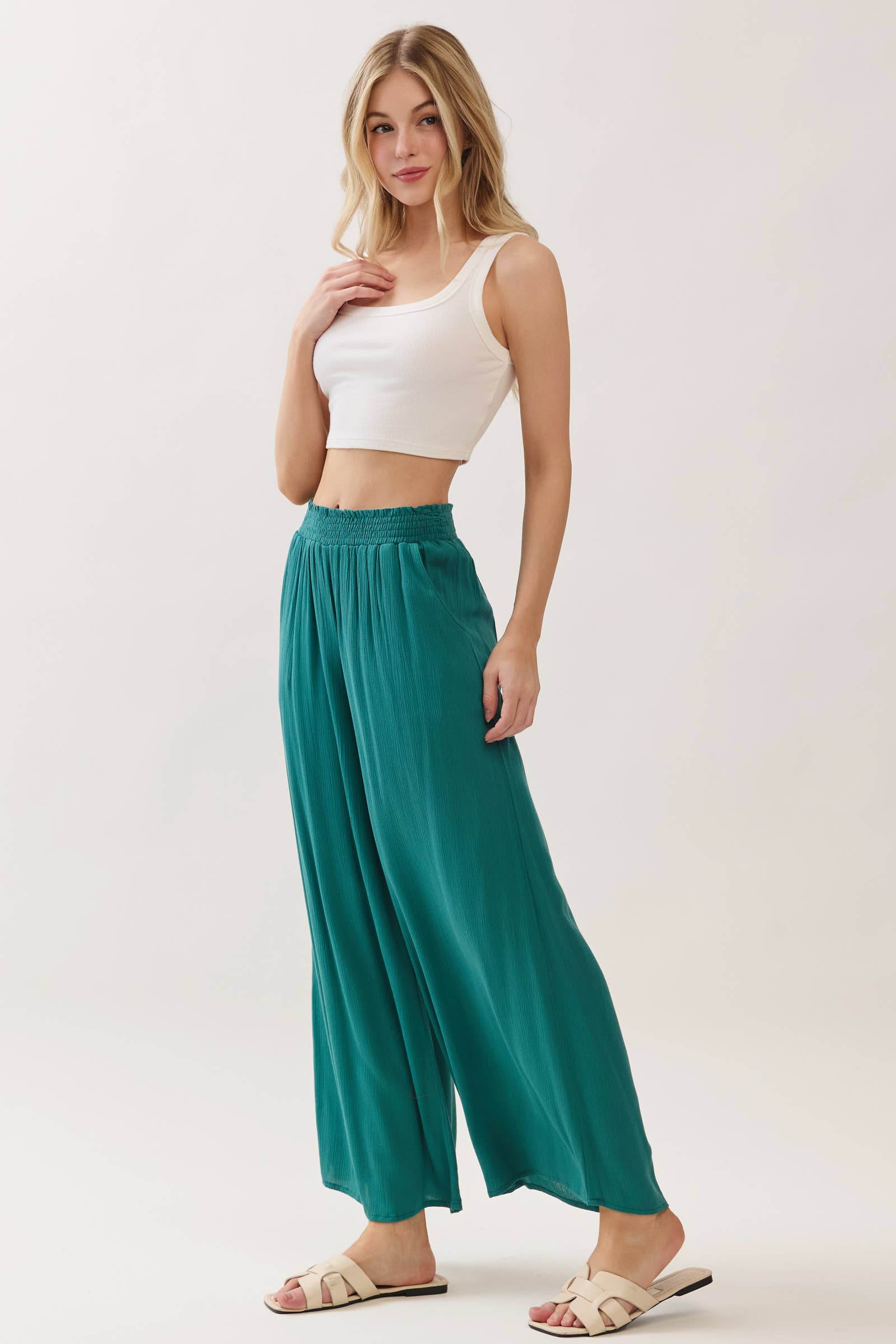 Final Touch - Wholesale Pants - Women's - Waist Smocked Wide Leg Pants - VLP70000339