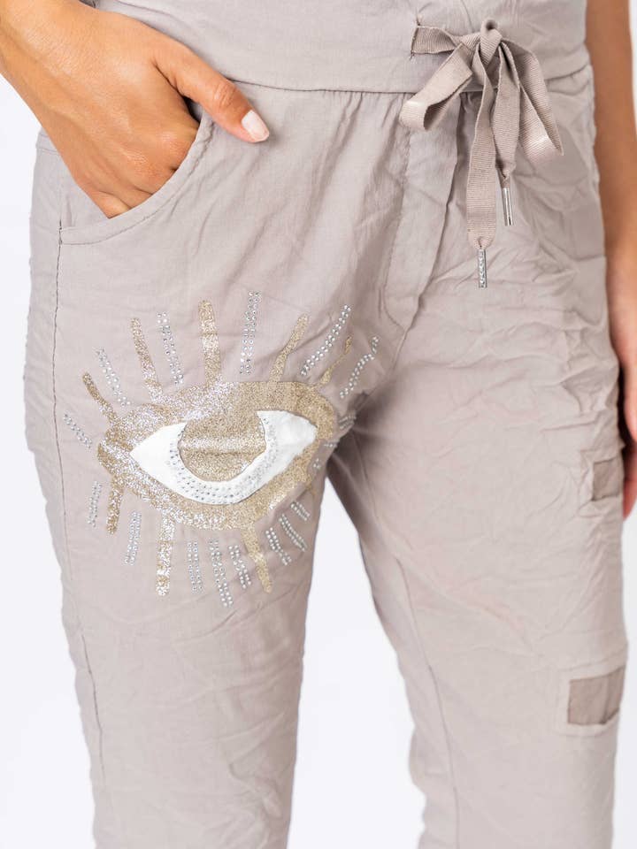 Look Mode Usa - Wholesale Pants - Women's - Jegging pants with writing and Gold Eye3