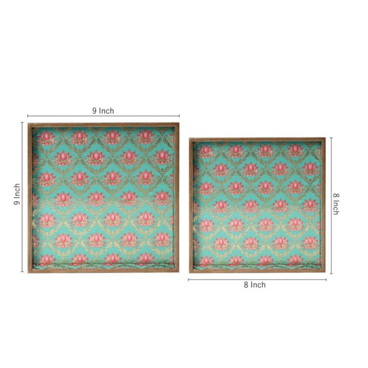 Magnifique Hearts - Wholesale Serving Tray - Set of 2: Designer Wooden Serving Tray 3D Gold Foil Details