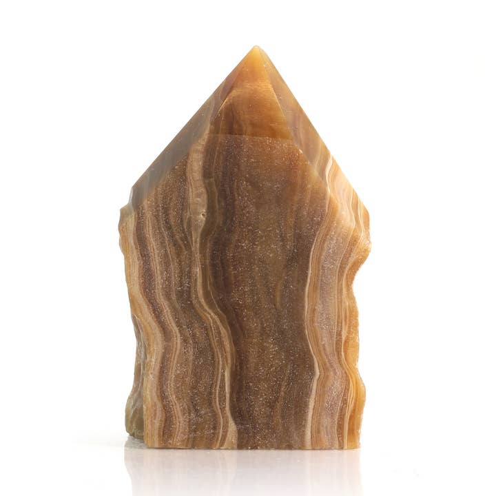 Calcite Golden Cut Base, Polished Point Tower #4 for wholesale by Stonebridge Imports