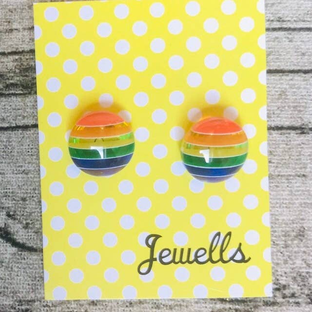 Resin Rainbow Stripe Stripey Stud Earrings for wholesale by Jewells