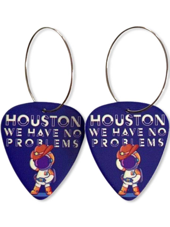 Texas Houston We Have No Problems Guitar Pick Hoop Earrings for wholesale by Groupie Love