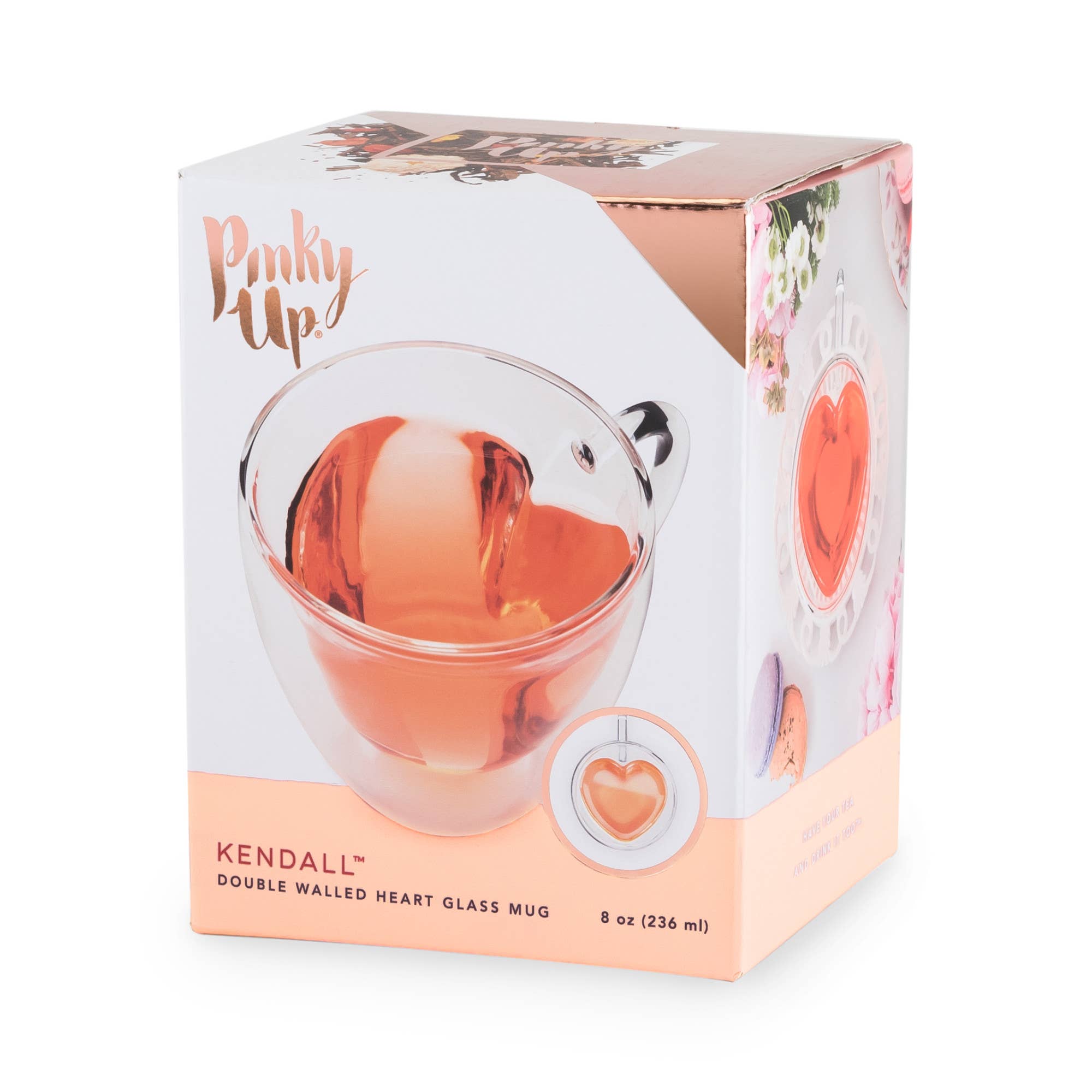 Pinky Up - Wholesale Coffee Mug - Kendall™ Double Walled Insulated Glass Mug Heart Shaped1