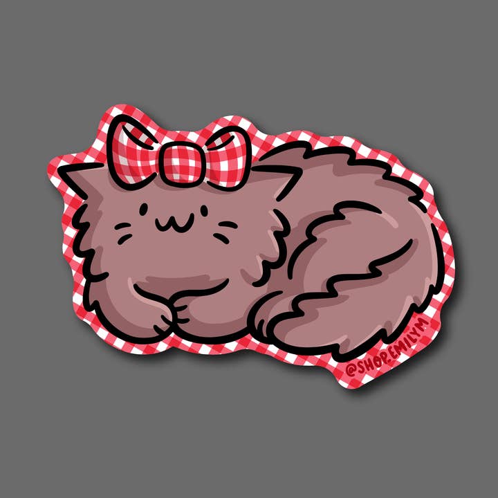 Gingham Cat Sticker for wholesale by Shop Emily M