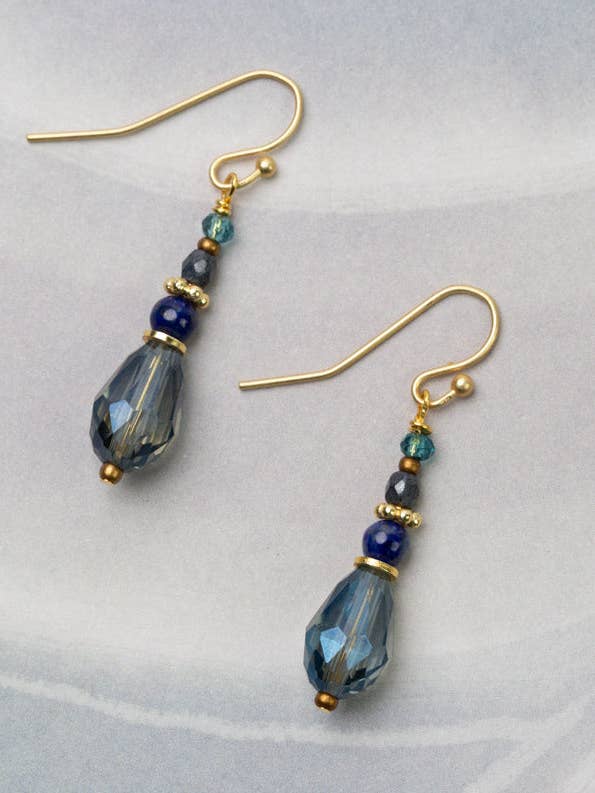 Starry Night Lapis Lazuli, Czech Glass With Blue Faceted Crystal Drop Simple Earrings for wholesale by Anne Vaughan Designs Jewelry