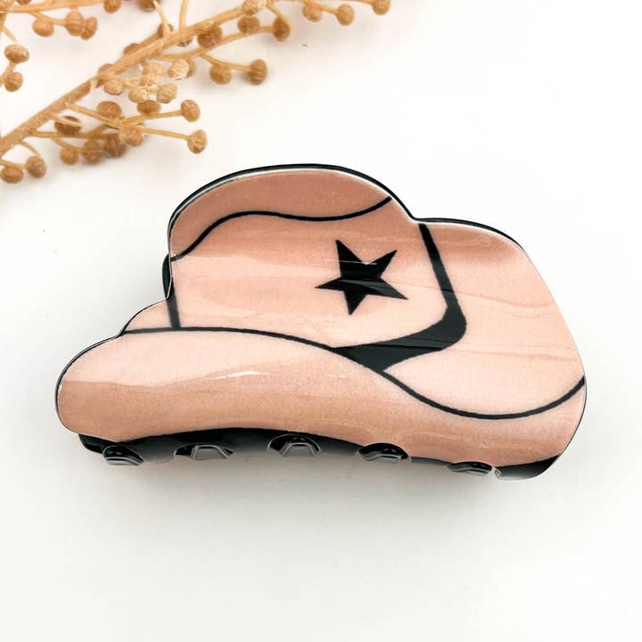 Pink Western Cowboy Hat & Star Print Claw Clip–Fun & Stylsh for wholesale by mildstyles