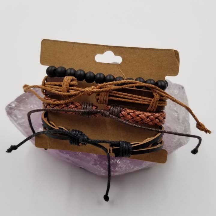 magnolia jewelry - Wholesale Jewelry Set - BELIEVE Braided Black Leather Bracelet for Men - Set Of 4