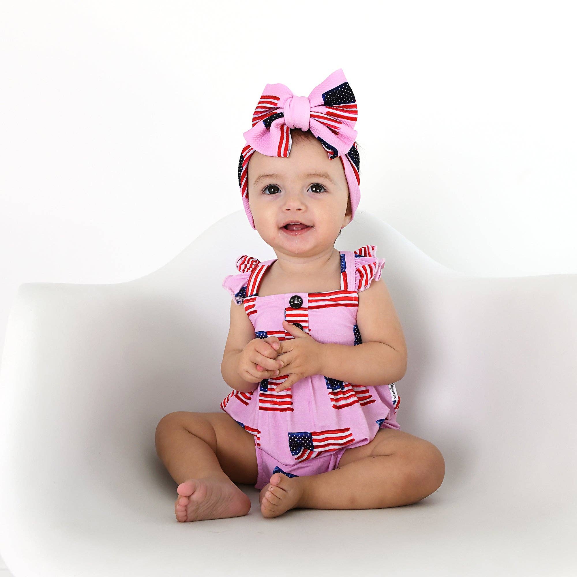 Gigi and Max - Wholesale Bodysuit (Non-Footed) - Baby - Betty Pink Flag Button Bubble Bamboo 4th of July6