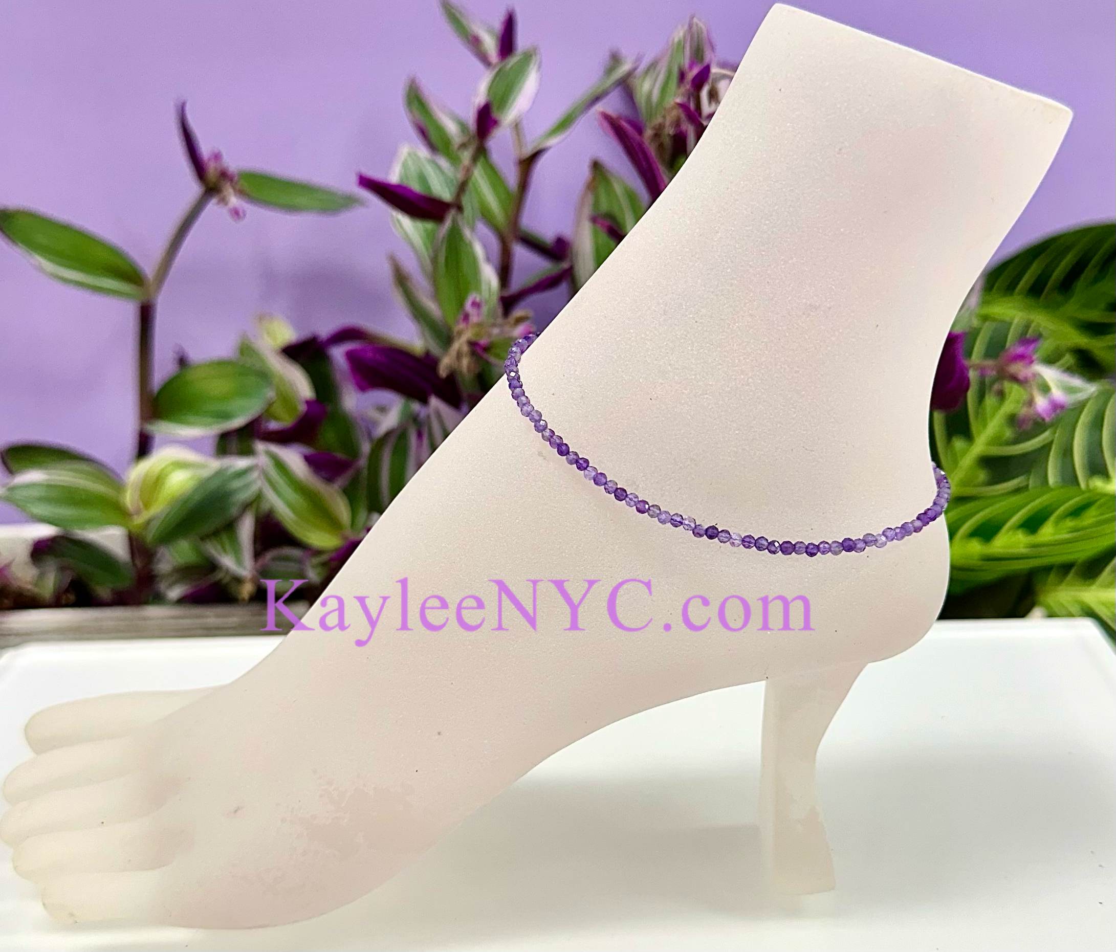 KayleeNYC - Wholesale Anklet - 2mm Natural Amethyst Anklets Crystal Healing1