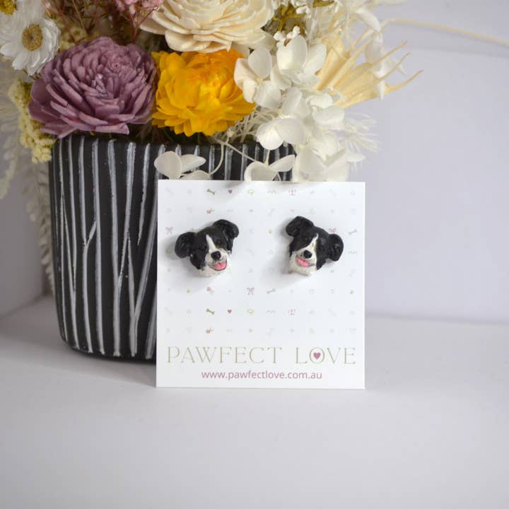 Pawfect Love – Großhandel Ohrstecker – Border Collie Ohrringe — handgefertigte Ohrstecker aus Fimo