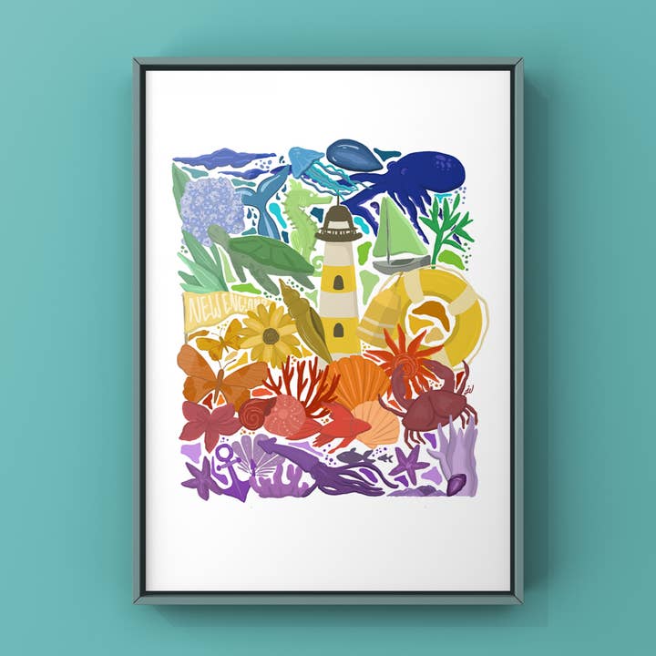 Rainbow Sea Life Art Print for wholesale by J.Alexis Designs