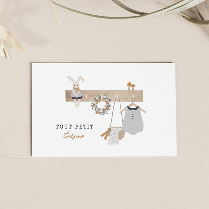 Atelier Oranger - Venta al por mayor Tarjetas de bebé - Postal de nacimiento bebé Tout petit Trésor niño1