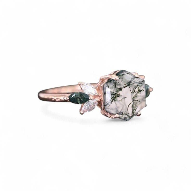 GEMPARA - Wholesale Cocktail/Statement Ring - 14/18k Gold Moss Agate hexagon ring1