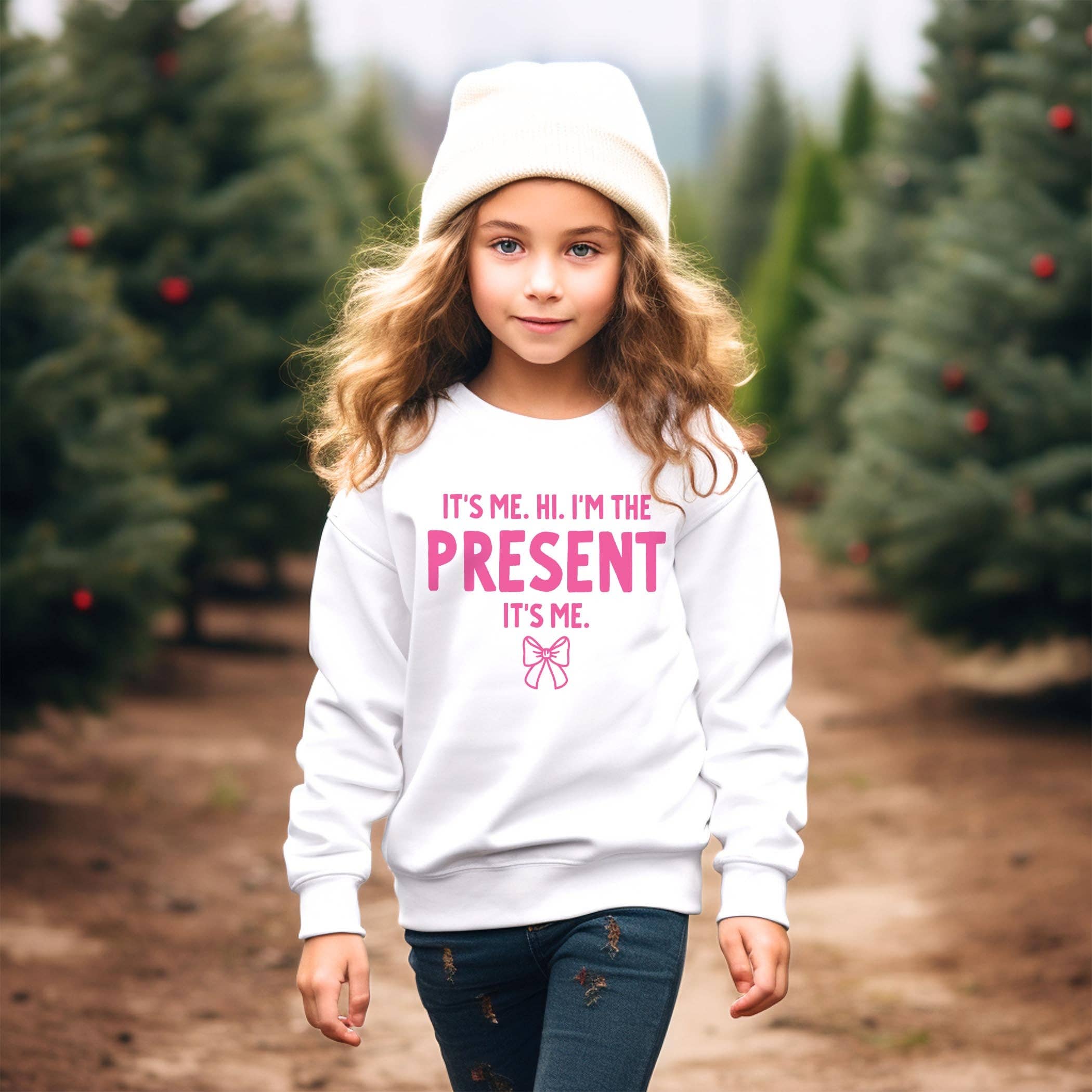 Clairmont & Co - Wholesale Sweatshirt - Kids - Gildan Youth Crewneck White-It's Me. Hi. I'm The Present. It's Me.1