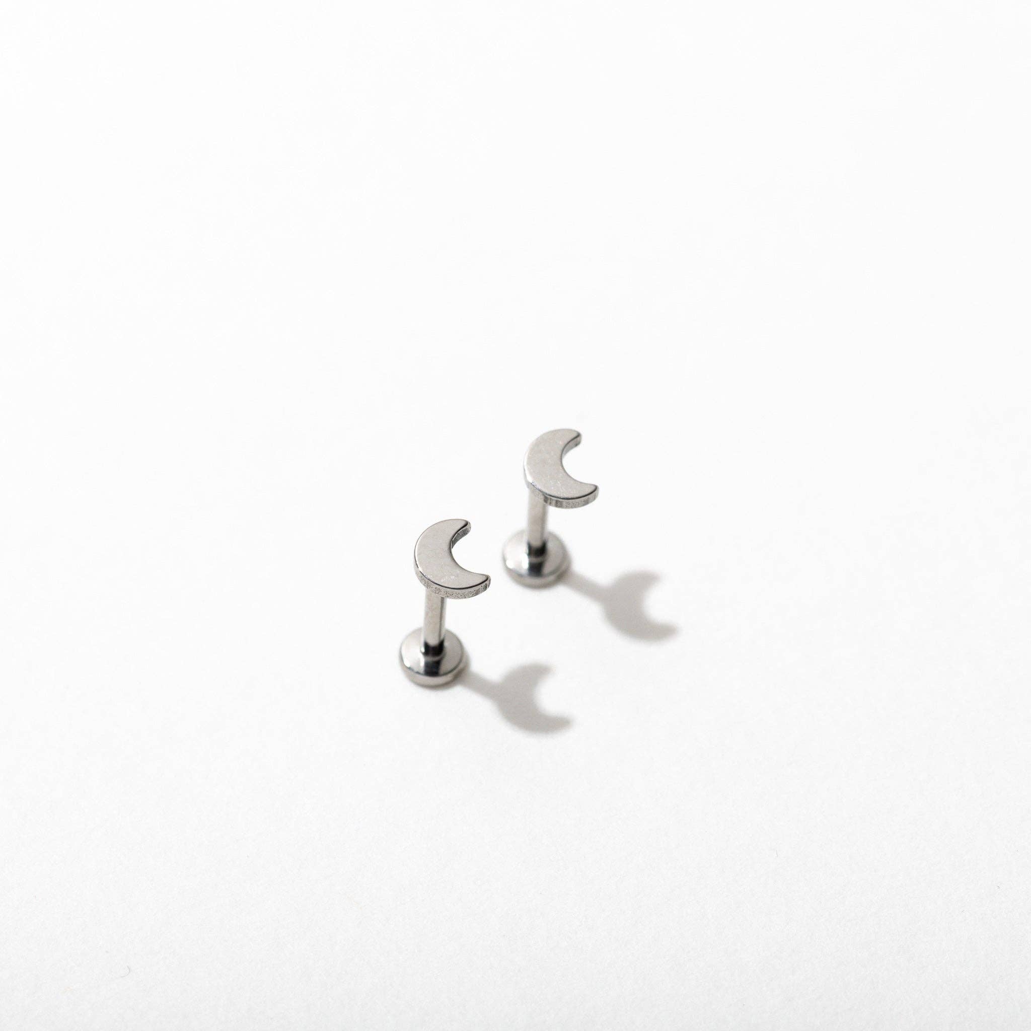 Larissa Loden - Wholesale Stud/Post Earrings - 14k Gold PVD or Titanium Moon Flat Back Stud Earrings - Pair or Single3