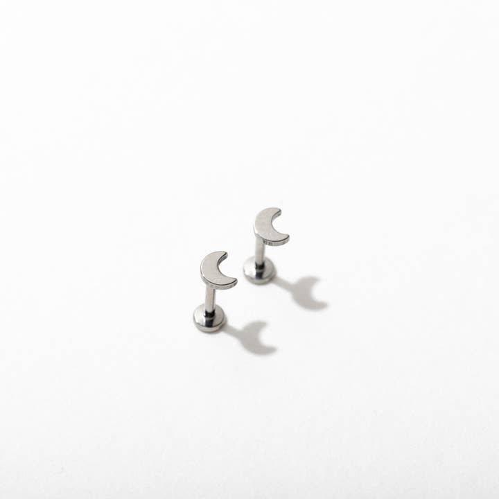 Larissa Loden - Wholesale Stud/Post Earrings - 14k Gold PVD or Titanium Moon Flat Back Stud Earrings - Pair or Single3