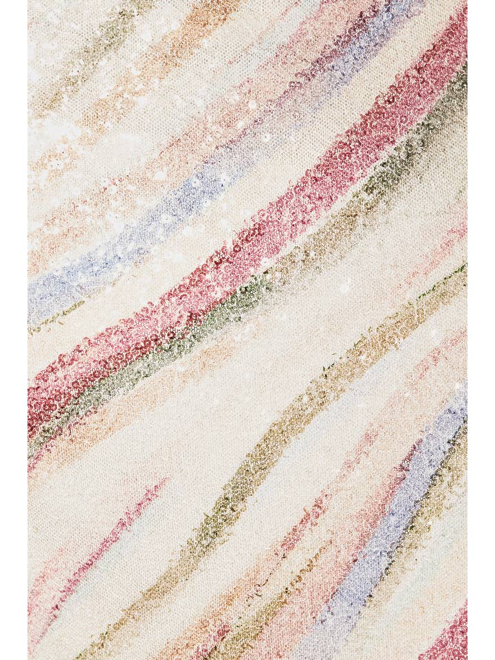 IVORY MULTI STRIPE HALTER NECK SEQUIN TOP for wholesale on Faire6