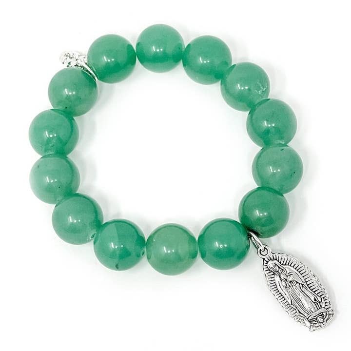 Green Aventurine paired with a Silver Lady of Guadelupe for wholesale by PowerBeads by jen