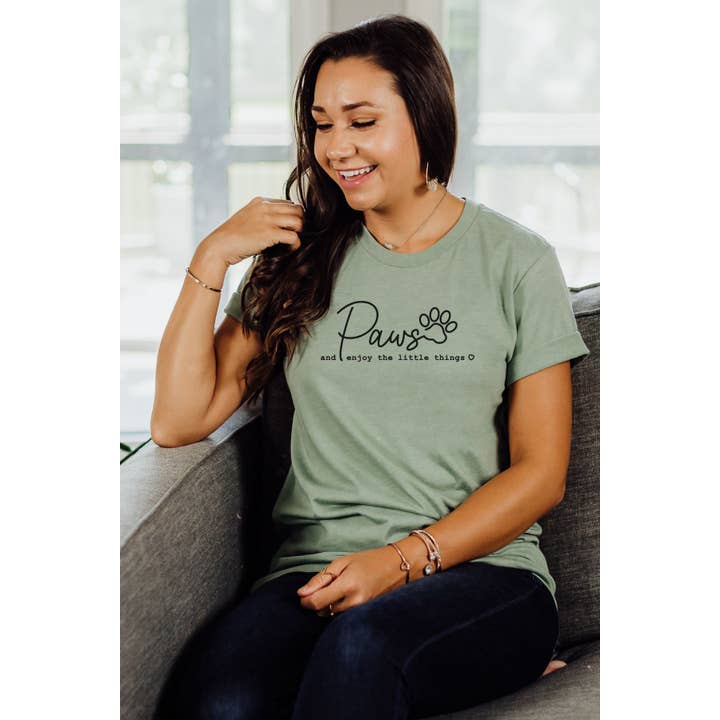 Paws and Enjoy the Little Things Graphic Tee for wholesale by Bella Me
