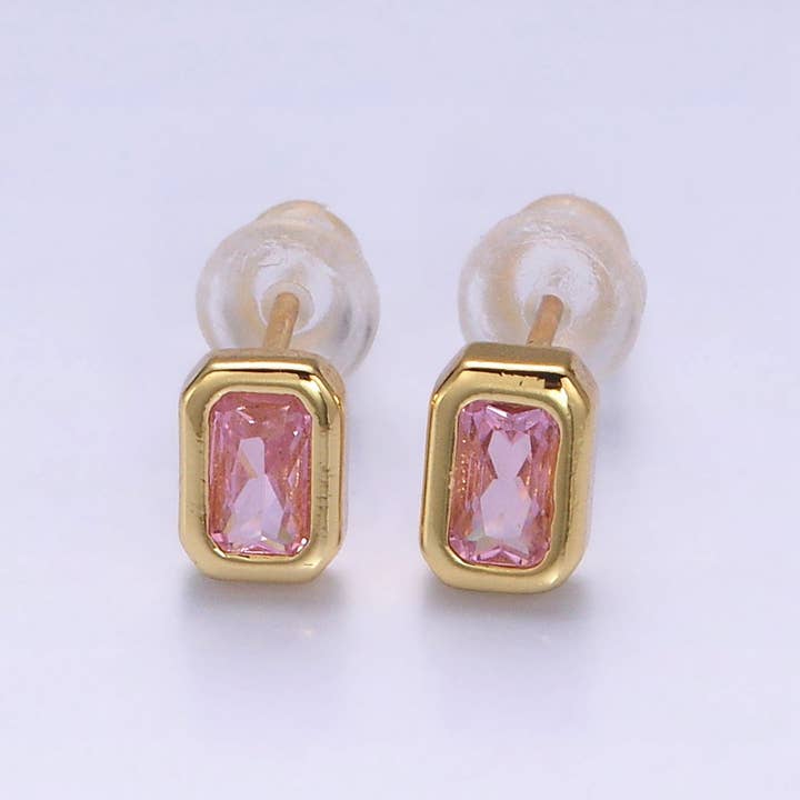 Aim Eternal - Wholesale Stud/Post Earrings - Gold Filled Colorful Multifaceted Baguette CZ Stud Earrings4