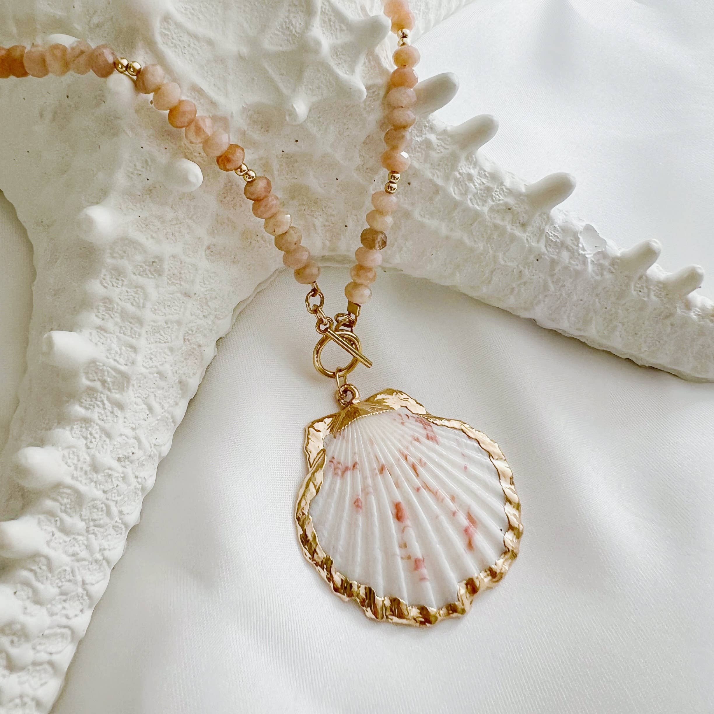 True by Kristy Jewelry - Wholesale Beaded/Pearl Necklace - Big Island Shell Sunstone Beaded Toggle Necklace Gold Filled9