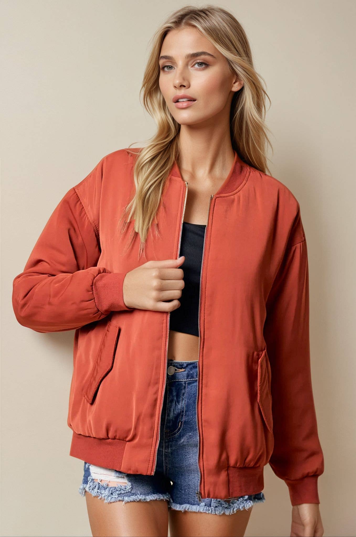 Doe and Rae - Wholesale Bomber Jacket - Women's - Drop Shoulder Bomber Jacket - 10260J-18