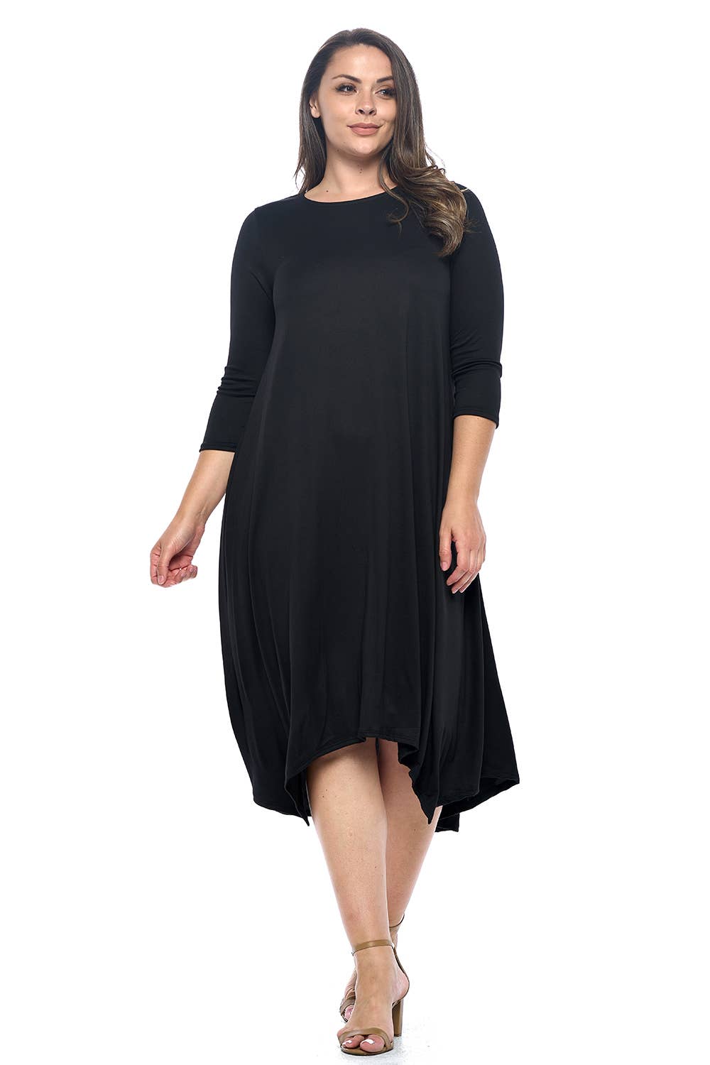 Allium - Wholesale Dress - Women's - Asymmetric Hem Midi Dress Plus Size17