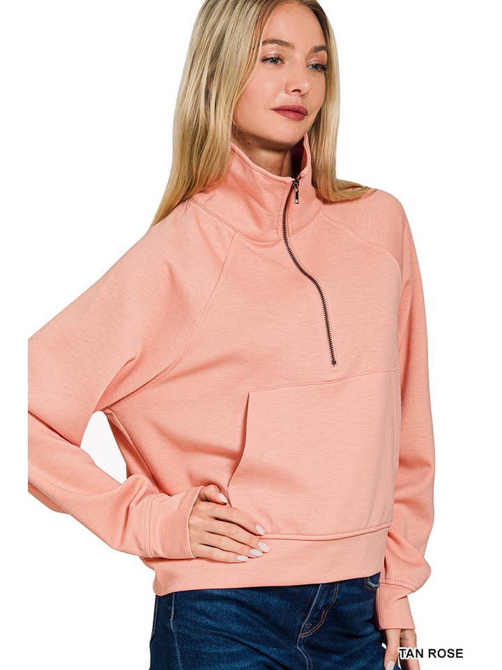 42POPS - Wholesale Sweatshirt - Women's - ._ 1022 Scuba Half Zip Pullover With Kangaroo Pocket SI-289522