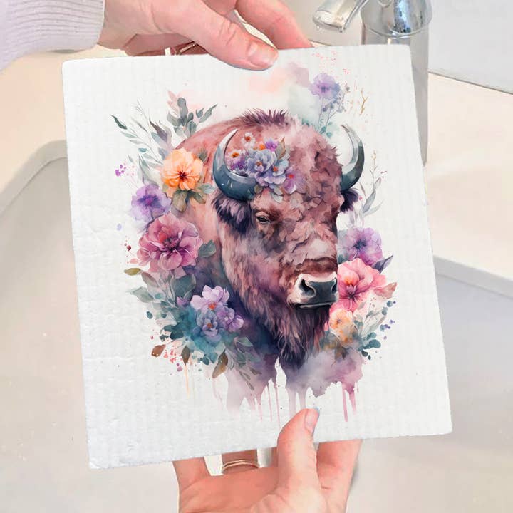 Western Buffalo schwedisches Geschirrtuch mit bunten Blumen für den Großhandel von Avery Lane Gifts