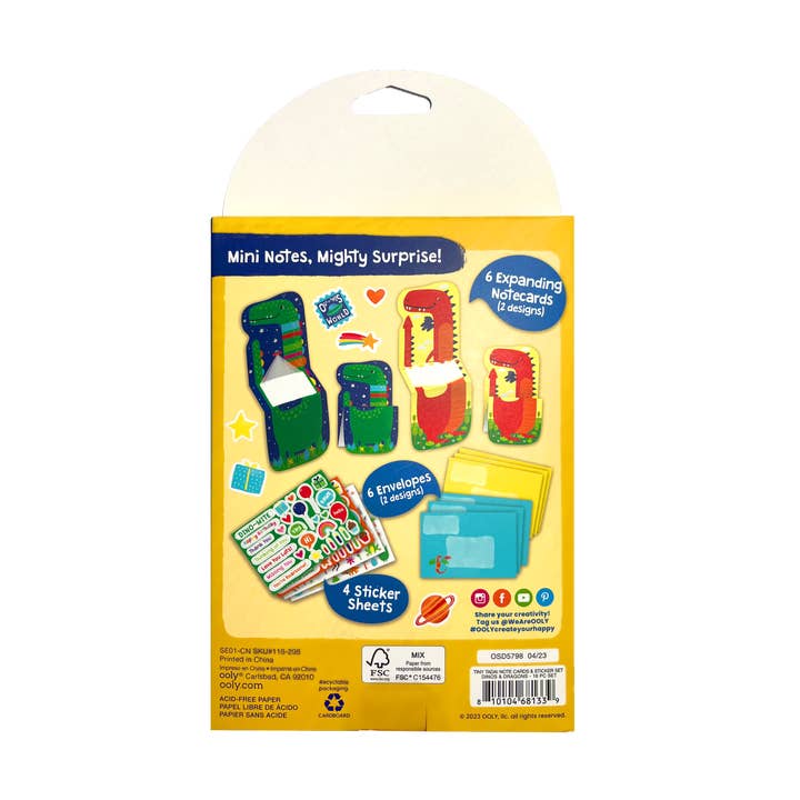 OOLY - Wholesale Stationery/Notecard Set - 2 Pack of Tiny Tadas! Note Cards & Stickers- Dinos & Dragon