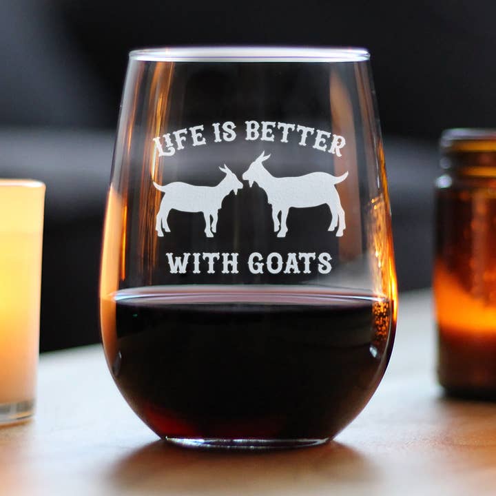 Better with Goats Stemless Wine Glass - Goats Gifts for wholesale by bevvee