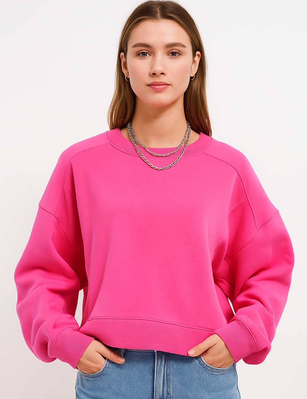 Sweetkama - Wholesale Sweatshirt - Women's - Ladies Solid Color Cropped Pullover SKT52314
