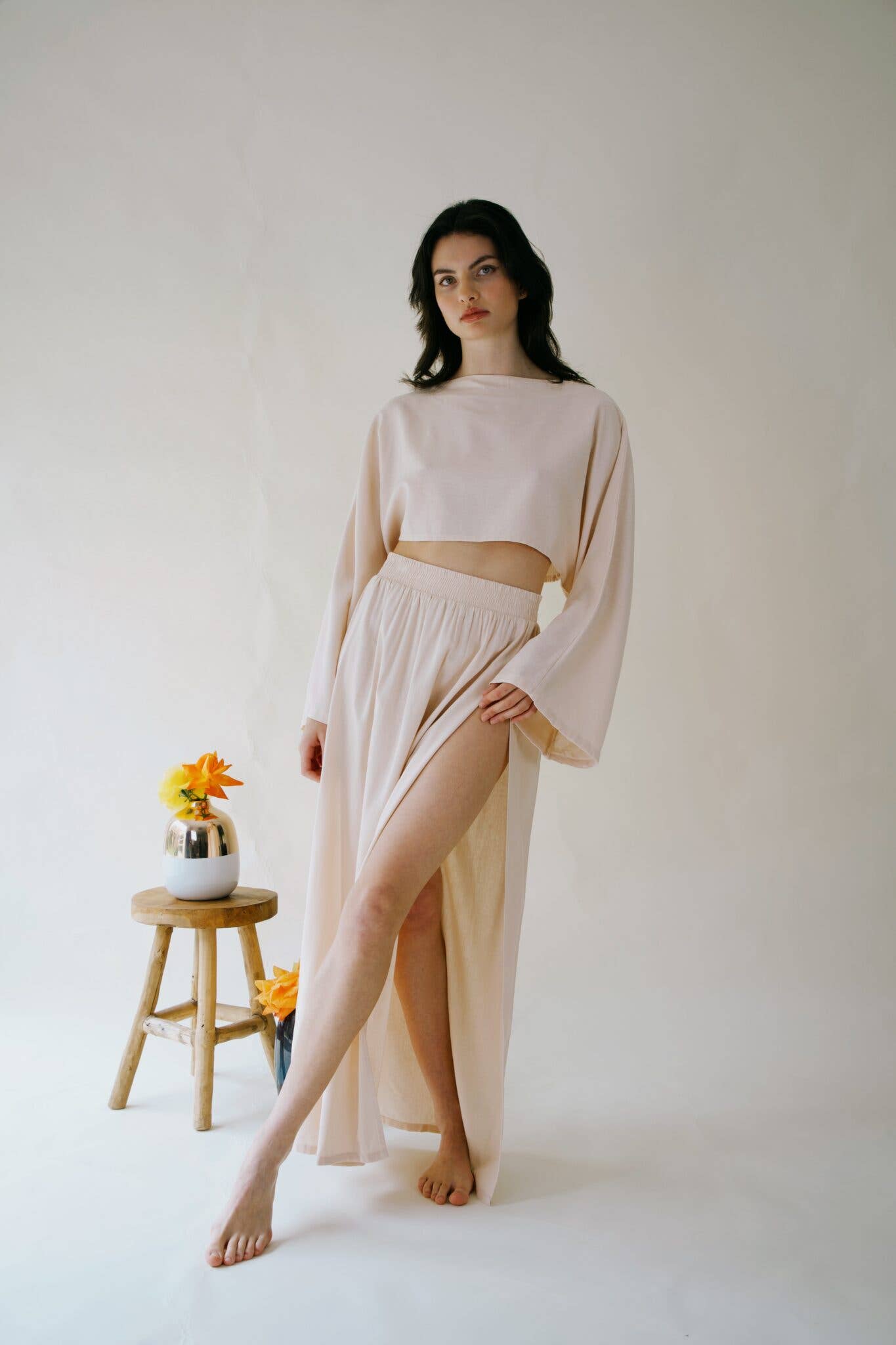 Lacerf – wholesale Blus - Dam – Linneblus med japansk skärning och vida ärmar3