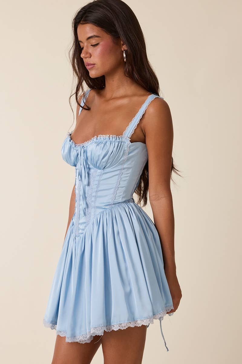 Sky to Moon - Wholesale Dress - Women's - SATIN CORSET SHAPE LACE TRIM FLARE MINI DRESS14