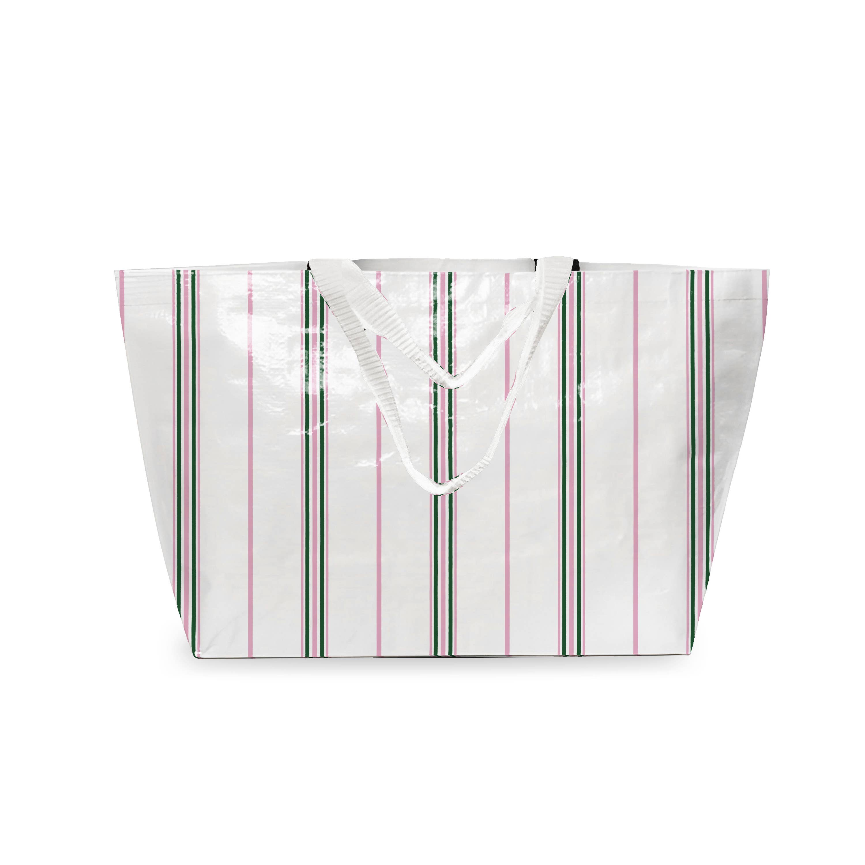 Toss Designs - Wholesale Tote Bag - Women's - Coated Canvas Oversized Tote - White/Pink/Green Stripe0