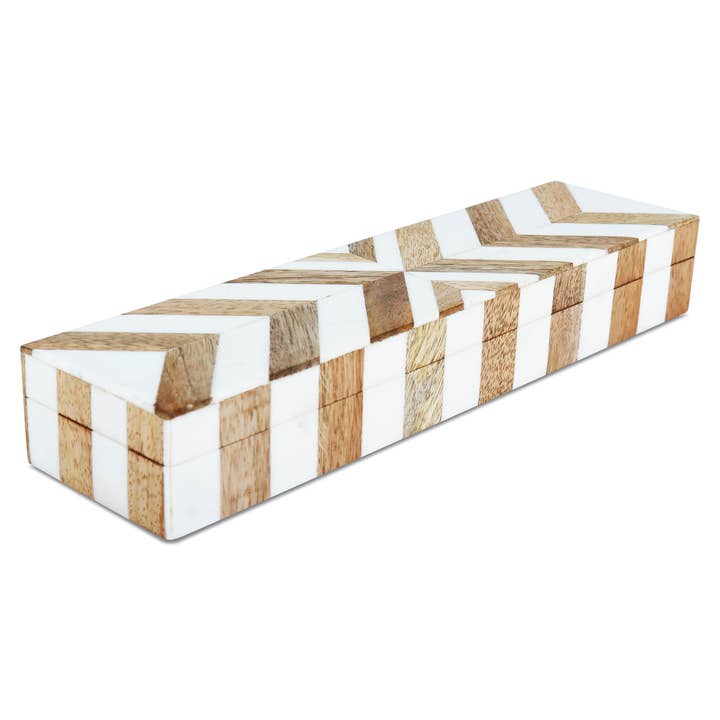 Boîte de rangement décorative en marqueterie de résine et bois Chevron pour la vente par Handicrafts Home