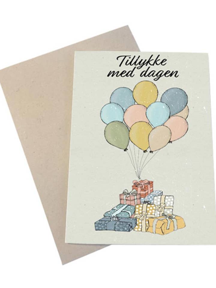 Happy Birthday (balloons) A6 card for wholesale by Mouse and Pen Illustration ApS